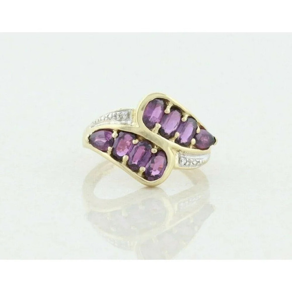 10k Yellow Gold Purple Sapphire and Diamond Accents Ring Size 6 1/4 - Picture 6 of 9